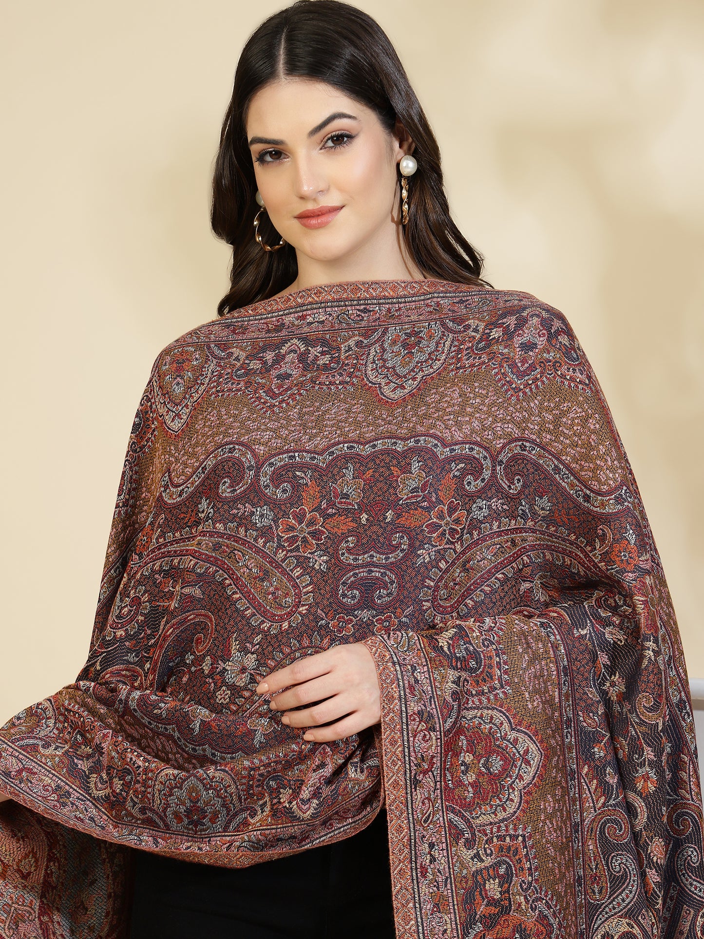 Jacquard Woven Shawl for Women in Royal Jamawar Patterns | Blue