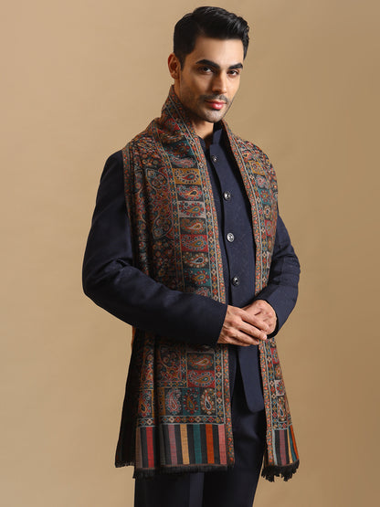 Kani Weave Paisley Design Shawl for Men | Black