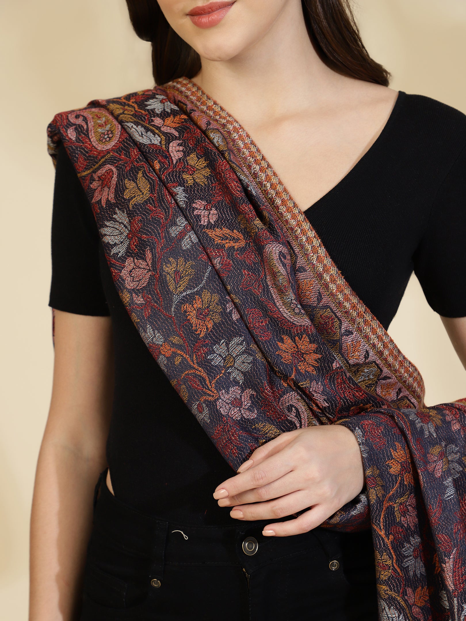 Woven Jamawar Kani Shawl with Paisleys in Floral Jaal Patterns | Blue