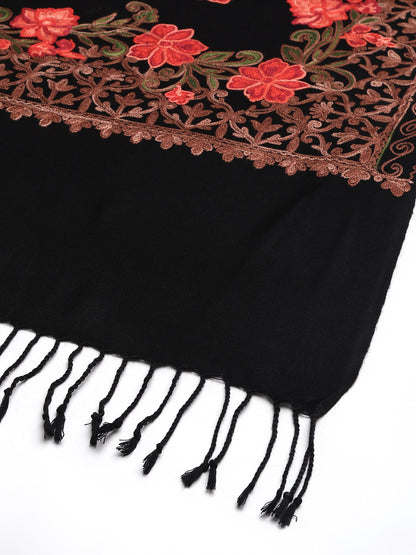 Kashmiri Aari Embroidery Woollen Stole | Black