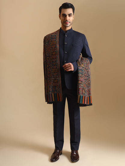 Kani Weave Paisley Design Shawl for Men | Black