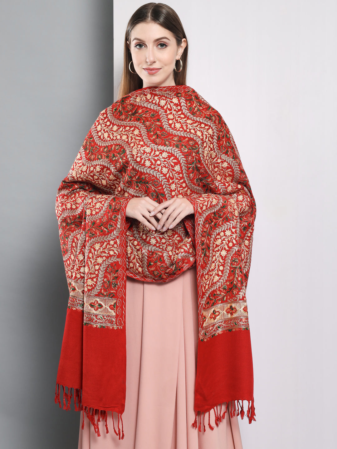 Kashmiri Aari Embroidery Woollen Shawl | Maroon – Zamour