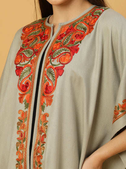 Kashmiri Embroidery Grey Pheran Shrug