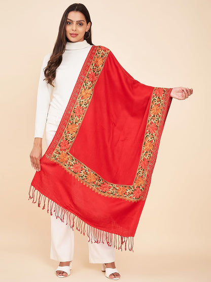 Women's Traditional Kashmiri Embroidered Stole | Red