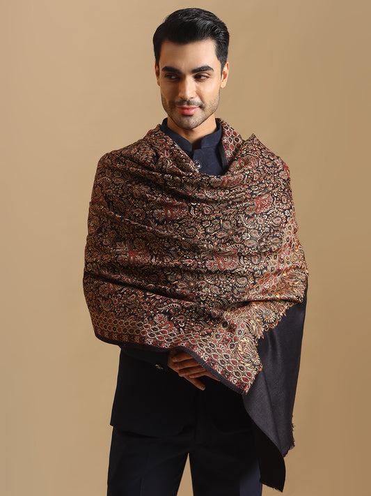 Woven Ethnic Jaal Pattern Shawl for Men | Black