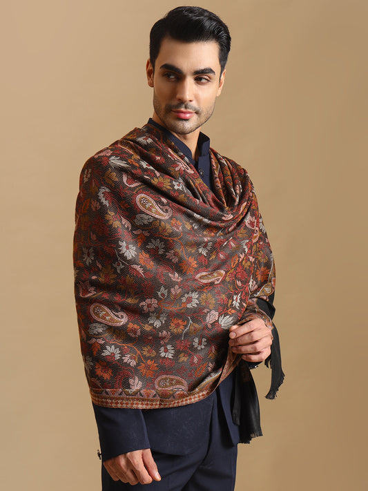 Kani Weave Paisley Pure Wool Shawl for Men | Black