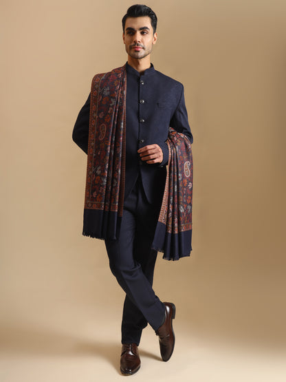 Jamawar Woven Jacquard Jaal Shawl for Men | Blue