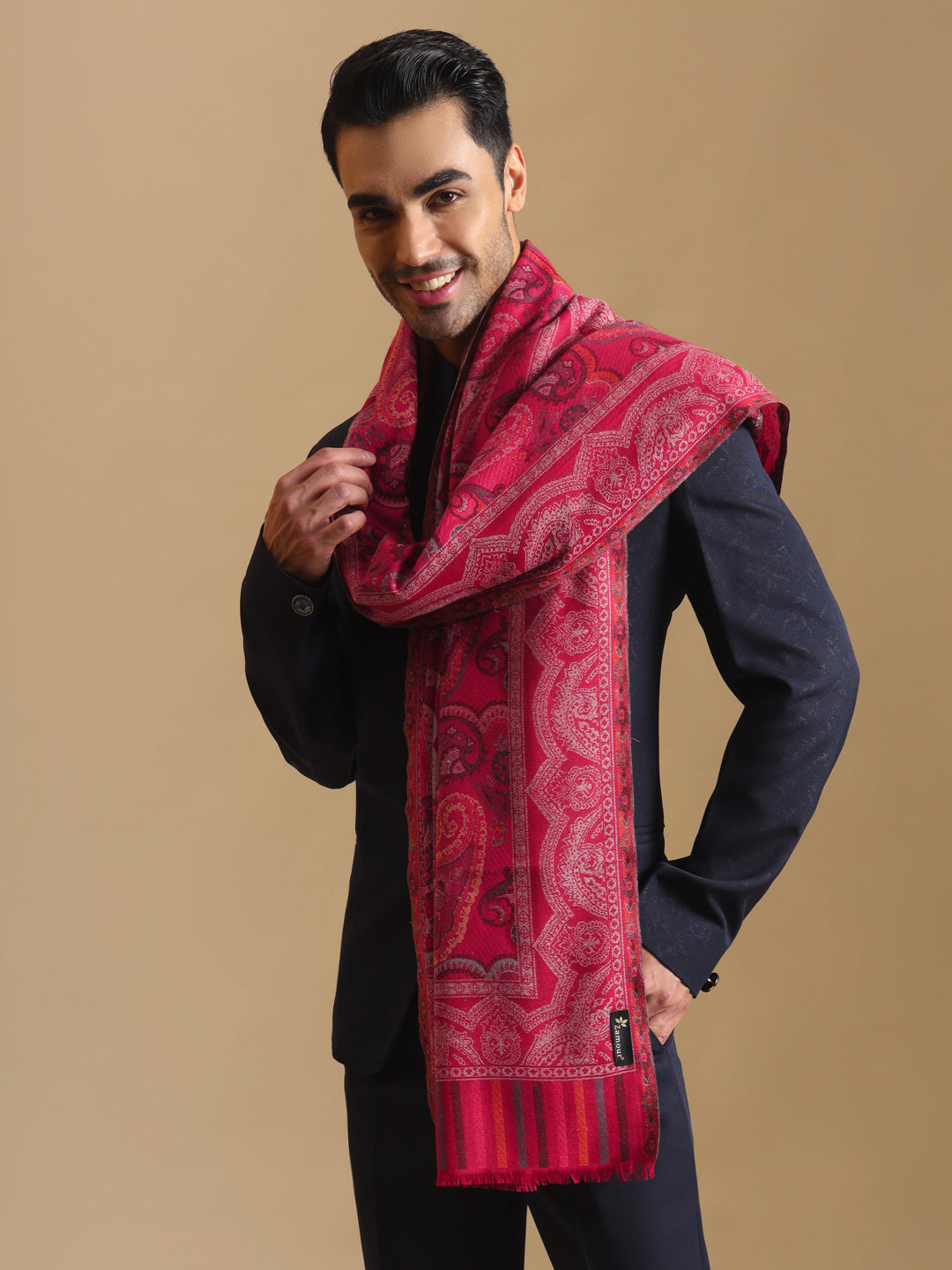 Kani Weave Paisley Pure Wool Shawl | Maroon