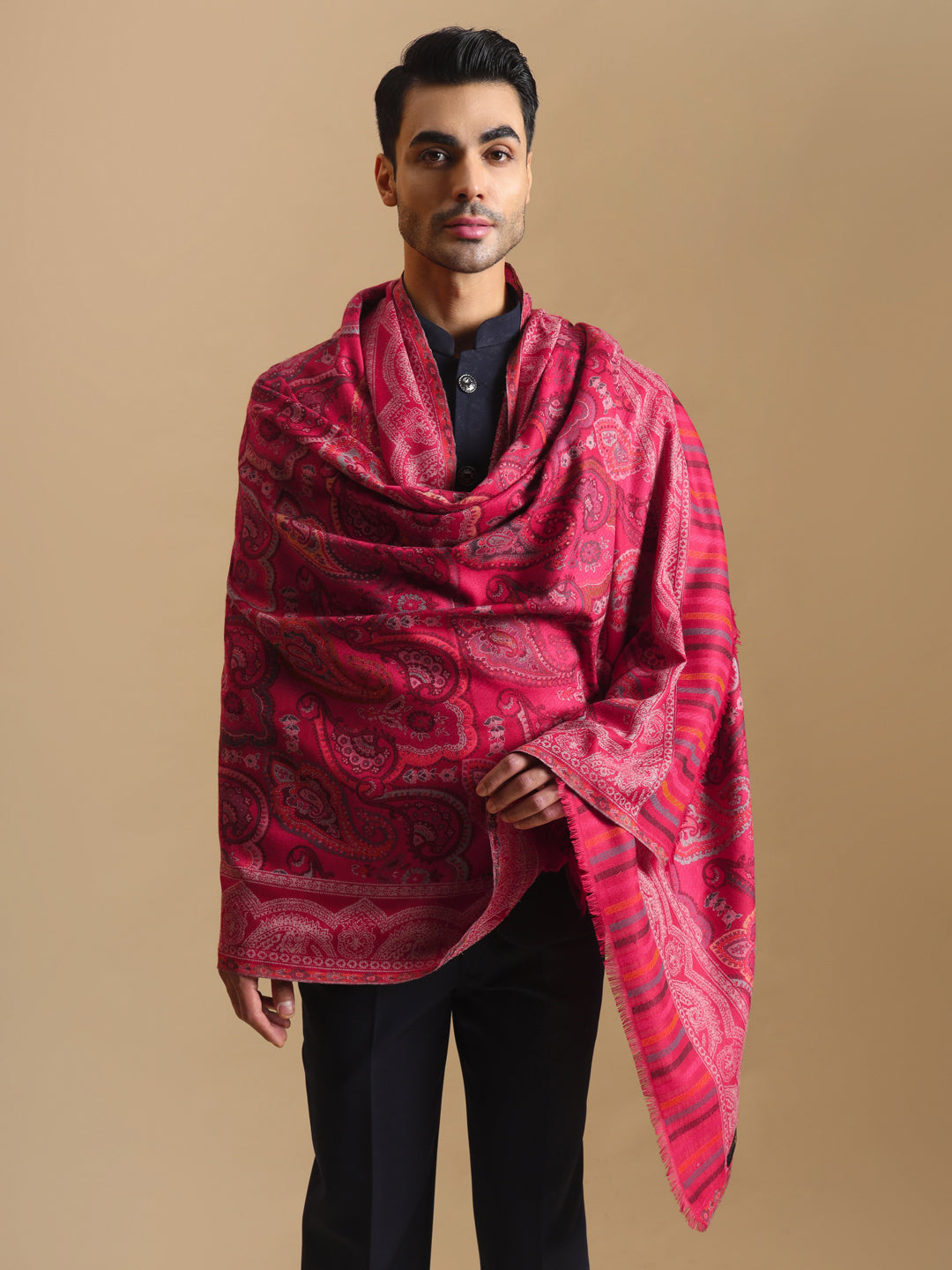 Kani Weave Paisley Pure Wool Shawl | Maroon