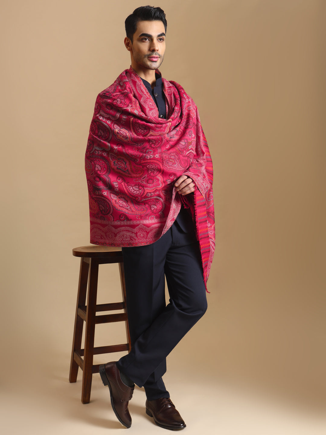 Kani Weave Paisley Pure Wool Shawl | Maroon