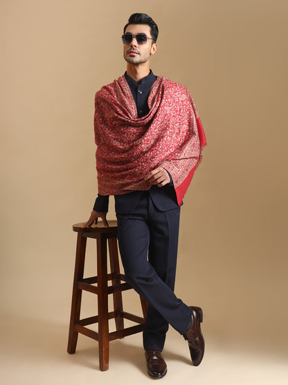 Kani Weave Woven Design Ethnic Stole for Men | Maroon