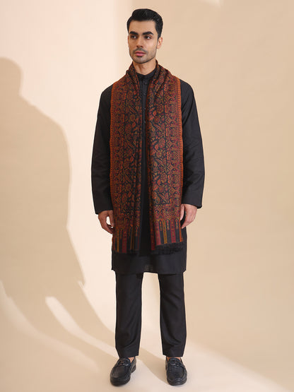 Kani Weave Jaal Pattern Shawl for Men | Black