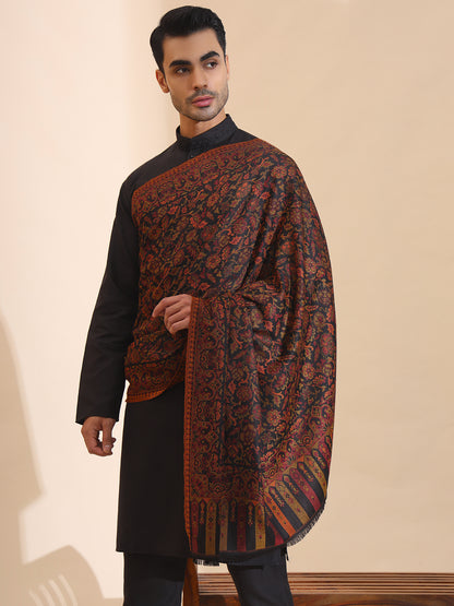 Kani Weave Jaal Pattern Shawl for Men | Black