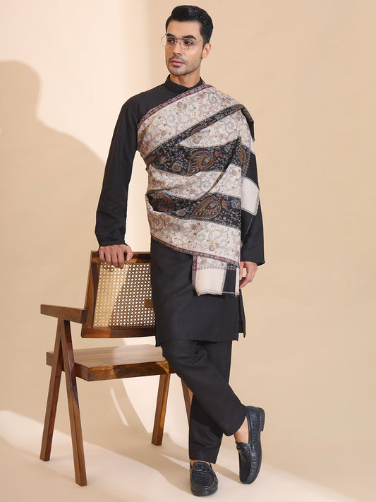 Kani Weave Two Tone Pure Wool Shawl for Men | Black