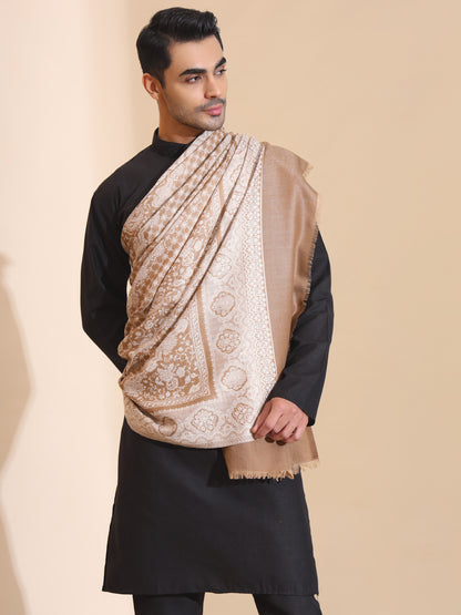 Kashmiri Woven Ethnic Jaal Shawl for Men | Brown