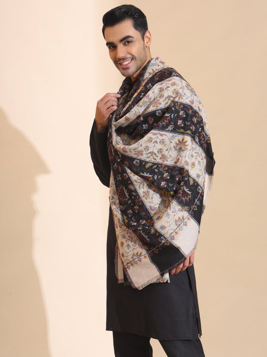 Kani Weave Traditional Pure Wool Shawl for Men | Black