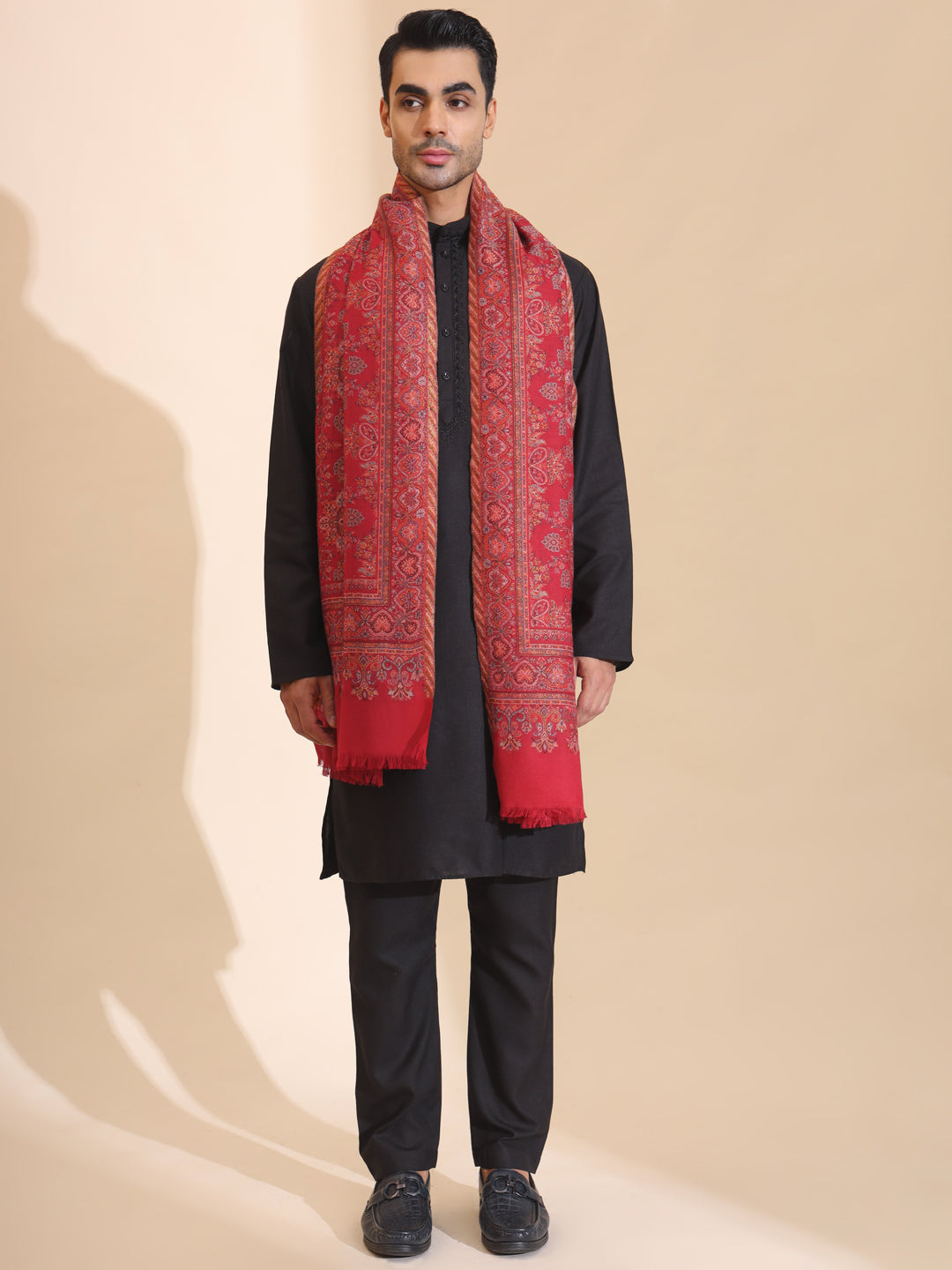 Traditional Kani Weave Pure Wool Shawl for Men | Maroon