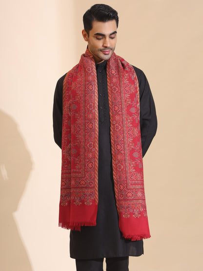 Traditional Kani Weave Pure Wool Shawl for Men | Maroon