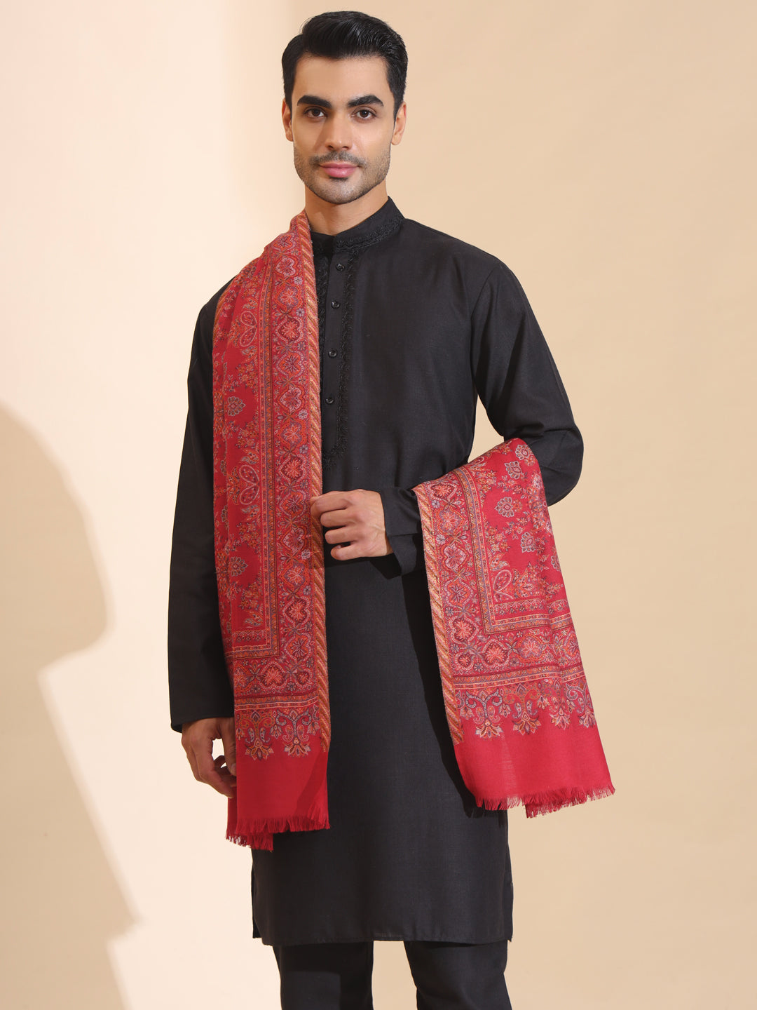 Traditional Kani Weave Pure Wool Shawl for Men | Maroon