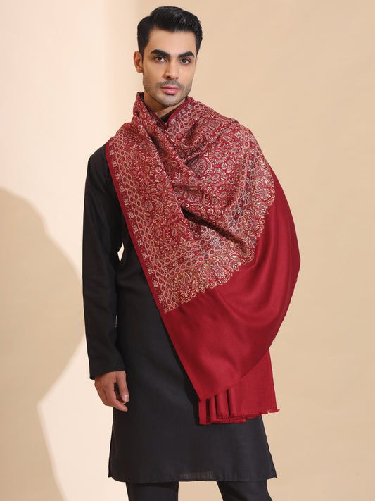 Woven Ethnic Patterned Warm Shawl for Men | Maroon