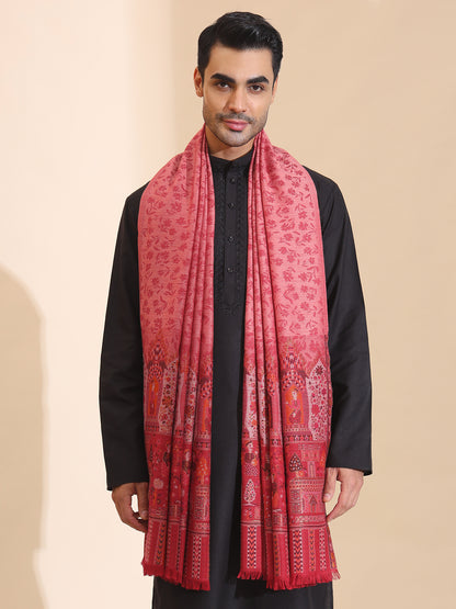 Kani Weave Mughal Border Pure Wool Shawl for Men | Maroon