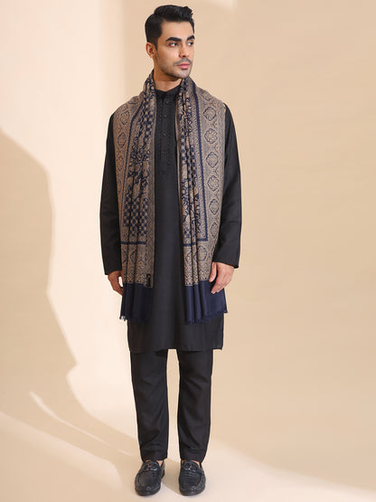 Kashmiri Woven Ethnic Jaal Shawl for Men | Blue