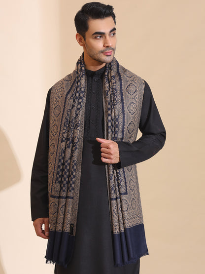 Kashmiri Woven Ethnic Jaal Shawl for Men | Blue