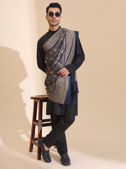 Kashmiri Woven Ethnic Jaal Shawl for Men | Blue