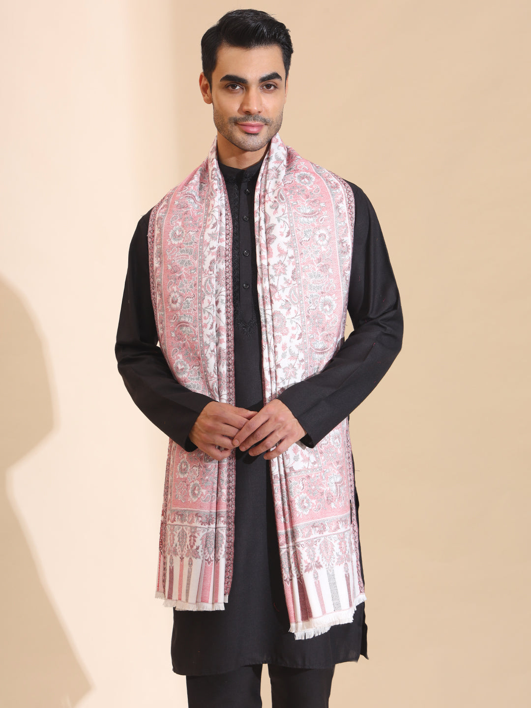 Kani Weave Jaal Pattern Shawl for Men | White