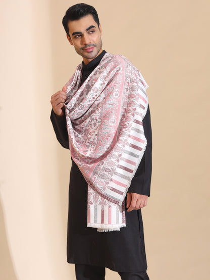 Kani Weave Jaal Pattern Shawl for Men | White