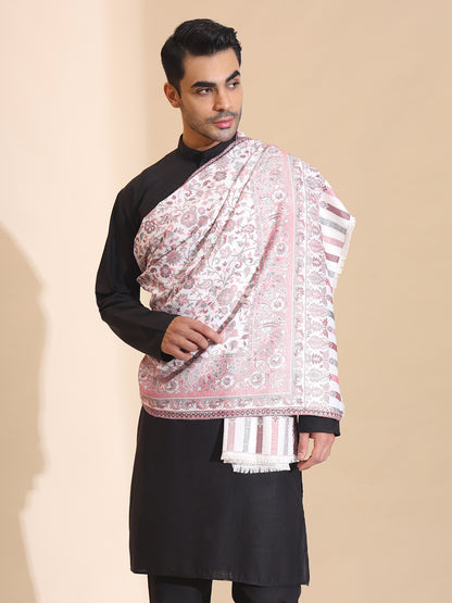 Kani Weave Jaal Pattern Shawl for Men | White