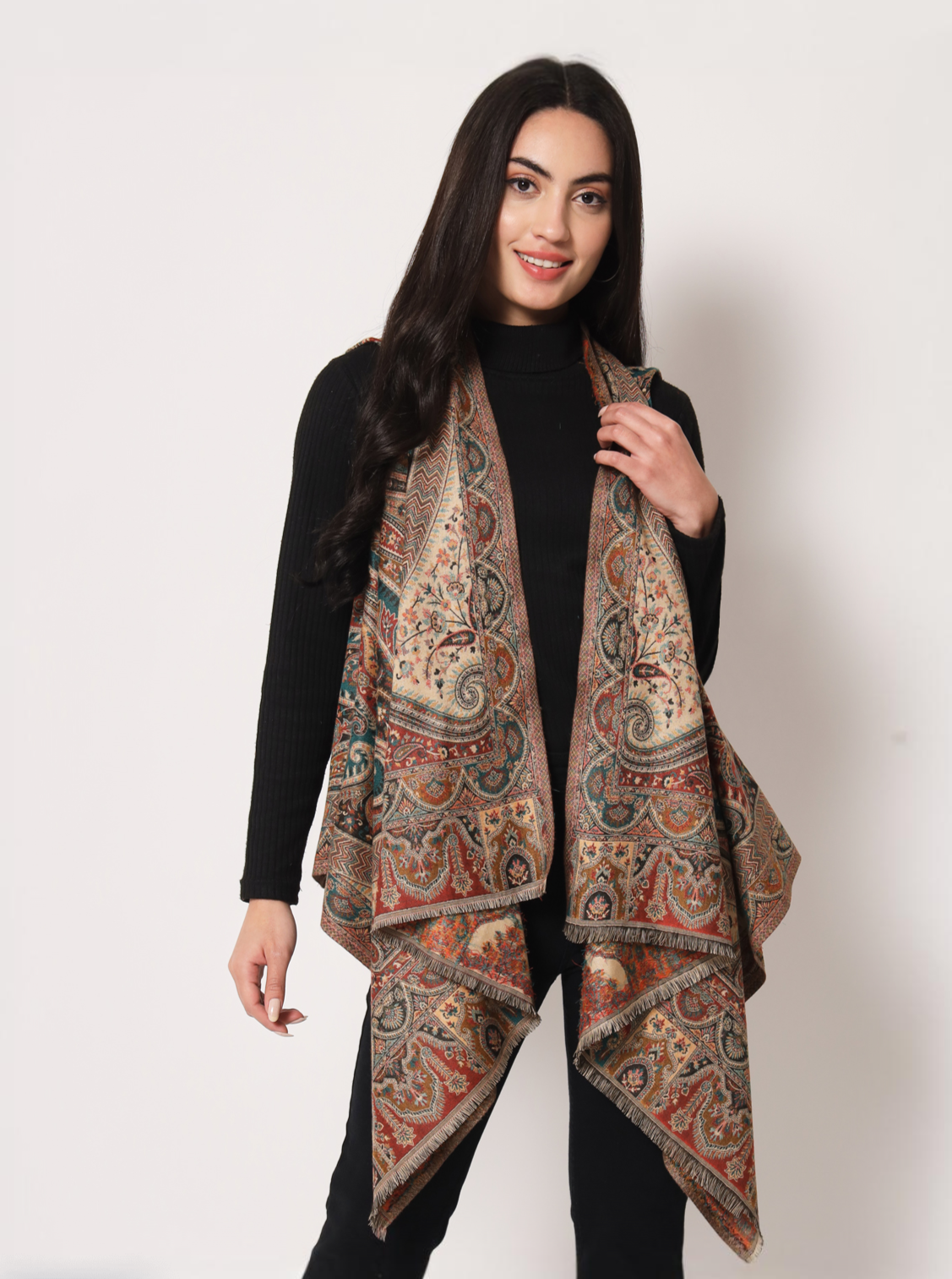 Women's Woven Cape Shrug with Paisley Pattern | Multicolor