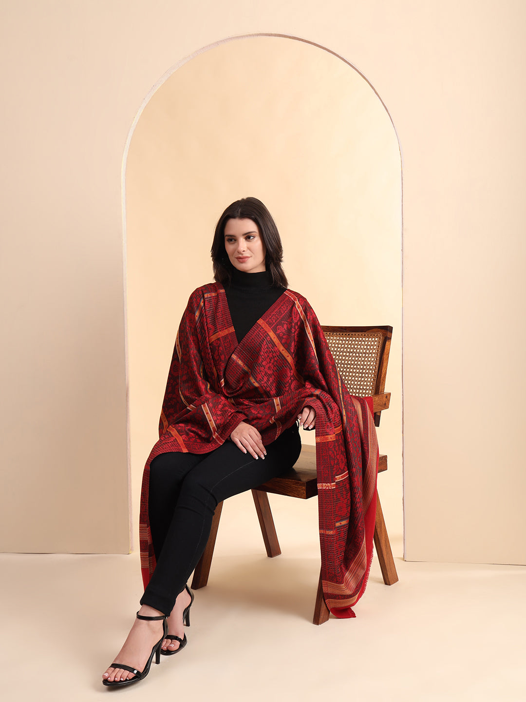 Woven Jamawar Shawl for Women in Floral Patterns | Maroon