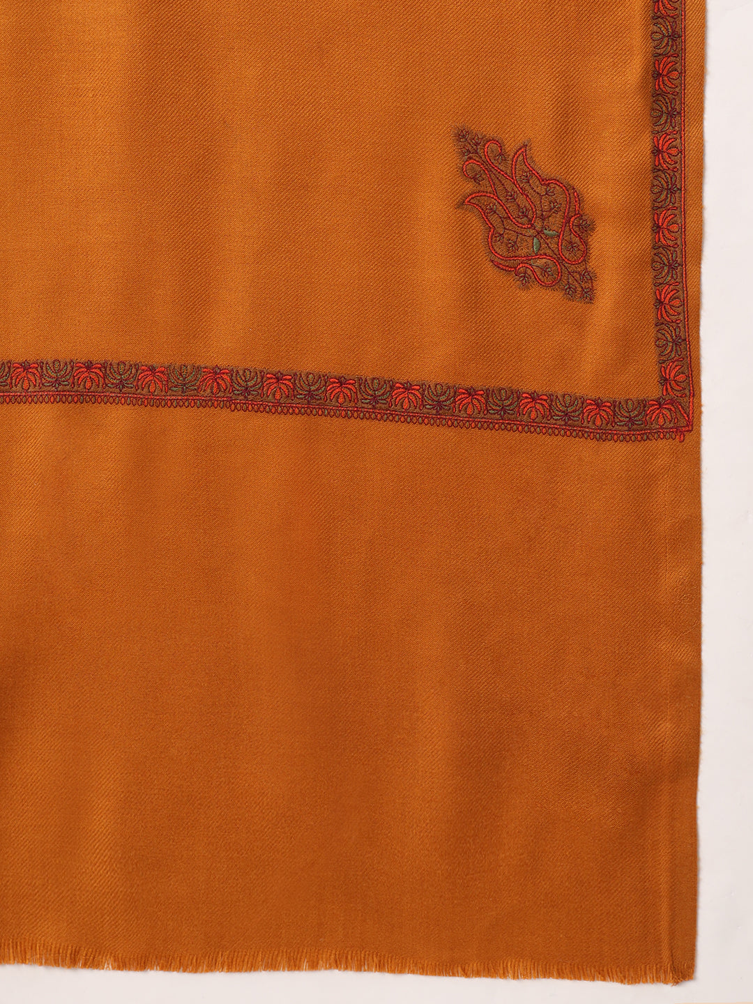 Sozni Embroidered Daur Border Solid Shawl | Mustard