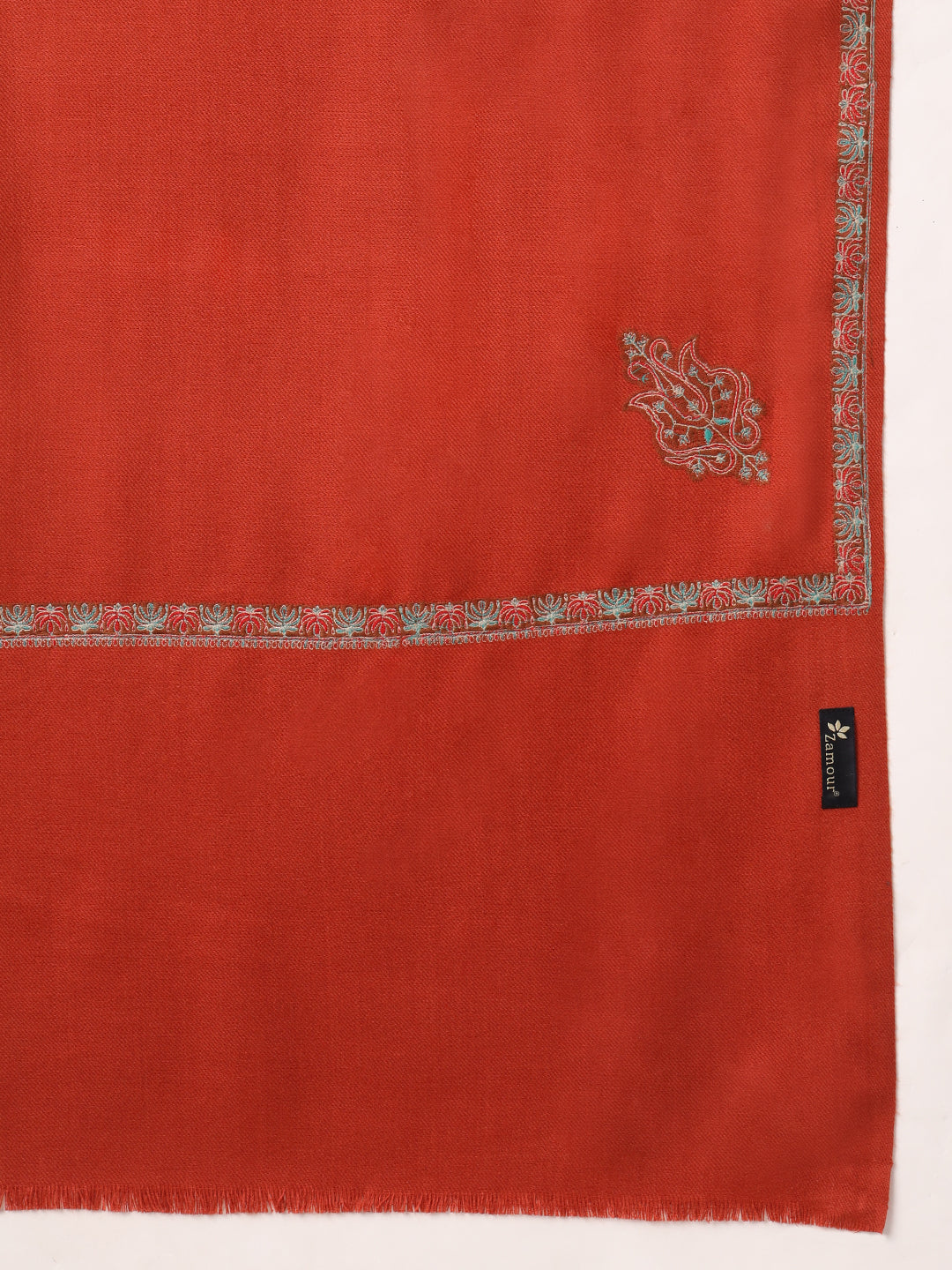 Sozni Embroidered Daur Border Solid Shawl | Rust