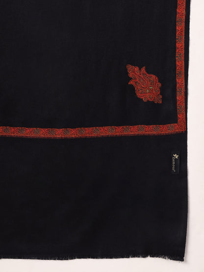 Sozni Embroidered Daur Border Solid Shawl | Black