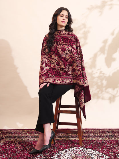 Floral Paisley Velvet Embroidered Stole | Maroon