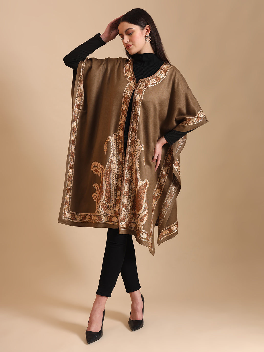 Kashmiri Embroidery Brown Pheran Shrug