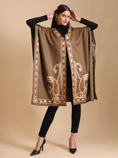 Kashmiri Embroidery Brown Pheran Shrug