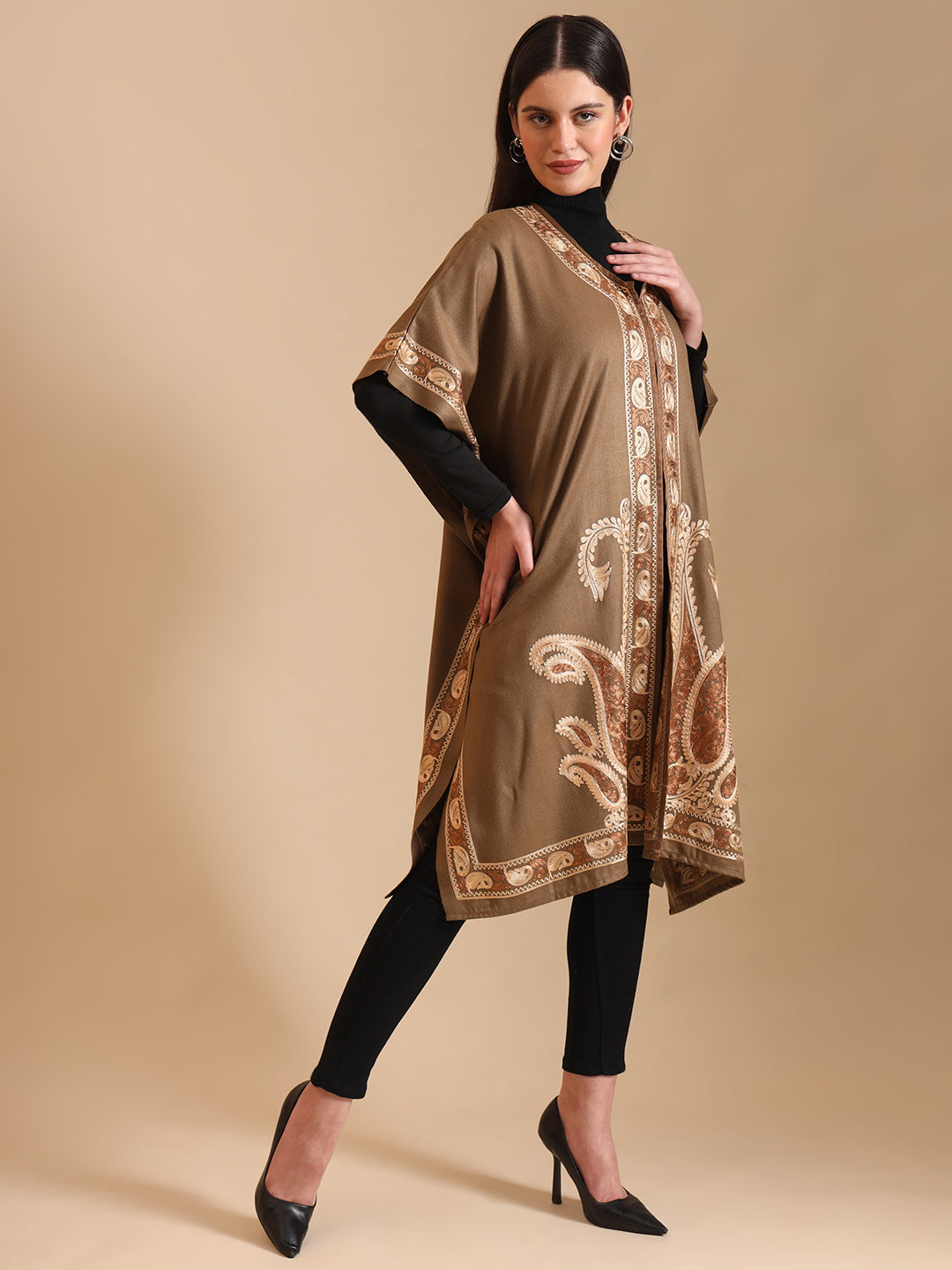 Kashmiri Embroidery Brown Pheran Shrug