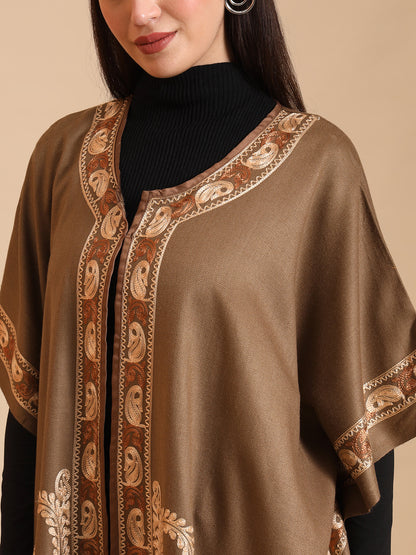 Kashmiri Embroidery Brown Pheran Shrug