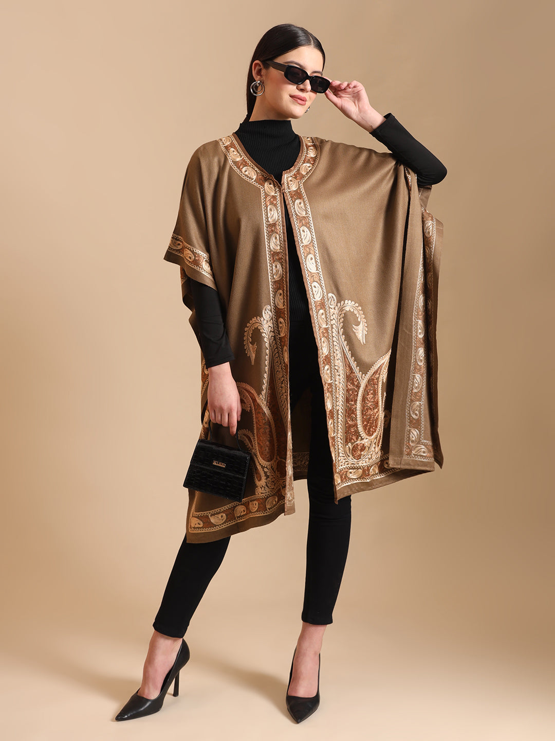 Kashmiri Embroidery Brown Pheran Shrug