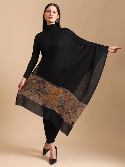 Women Pure Wool Kani Weave Soft Touch Stole | Black