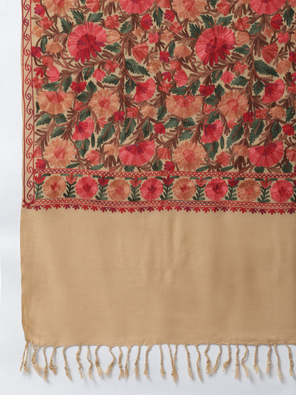 Kashmiri Aari Embroidery Woollen Stole | Brown