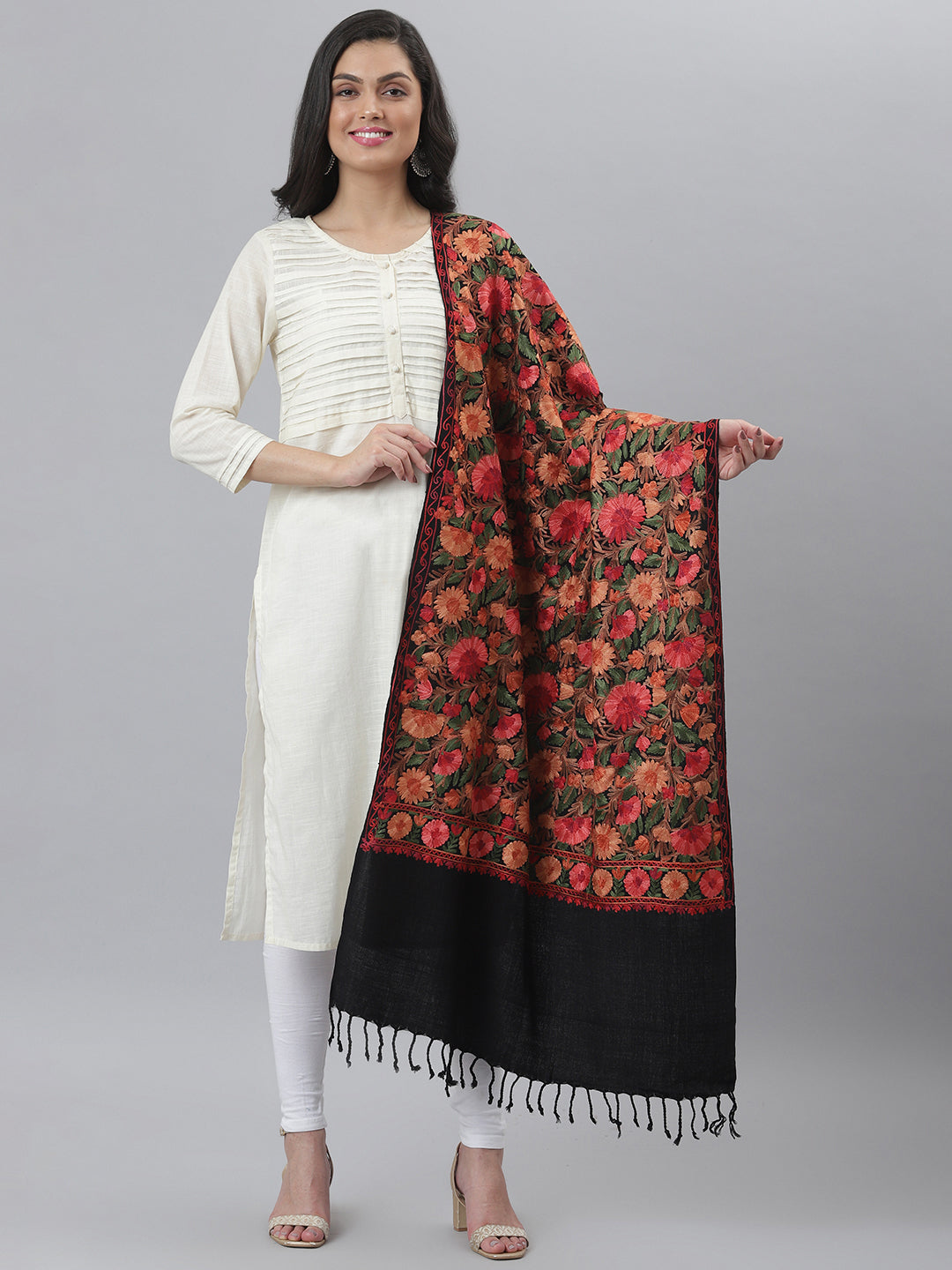 Kashmiri Aari Embroidery Woollen Stole | Black