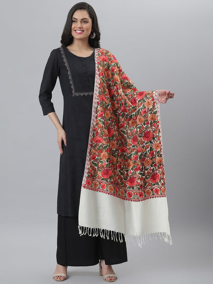 Kashmiri Aari Embroidery Woollen Stole | Off White