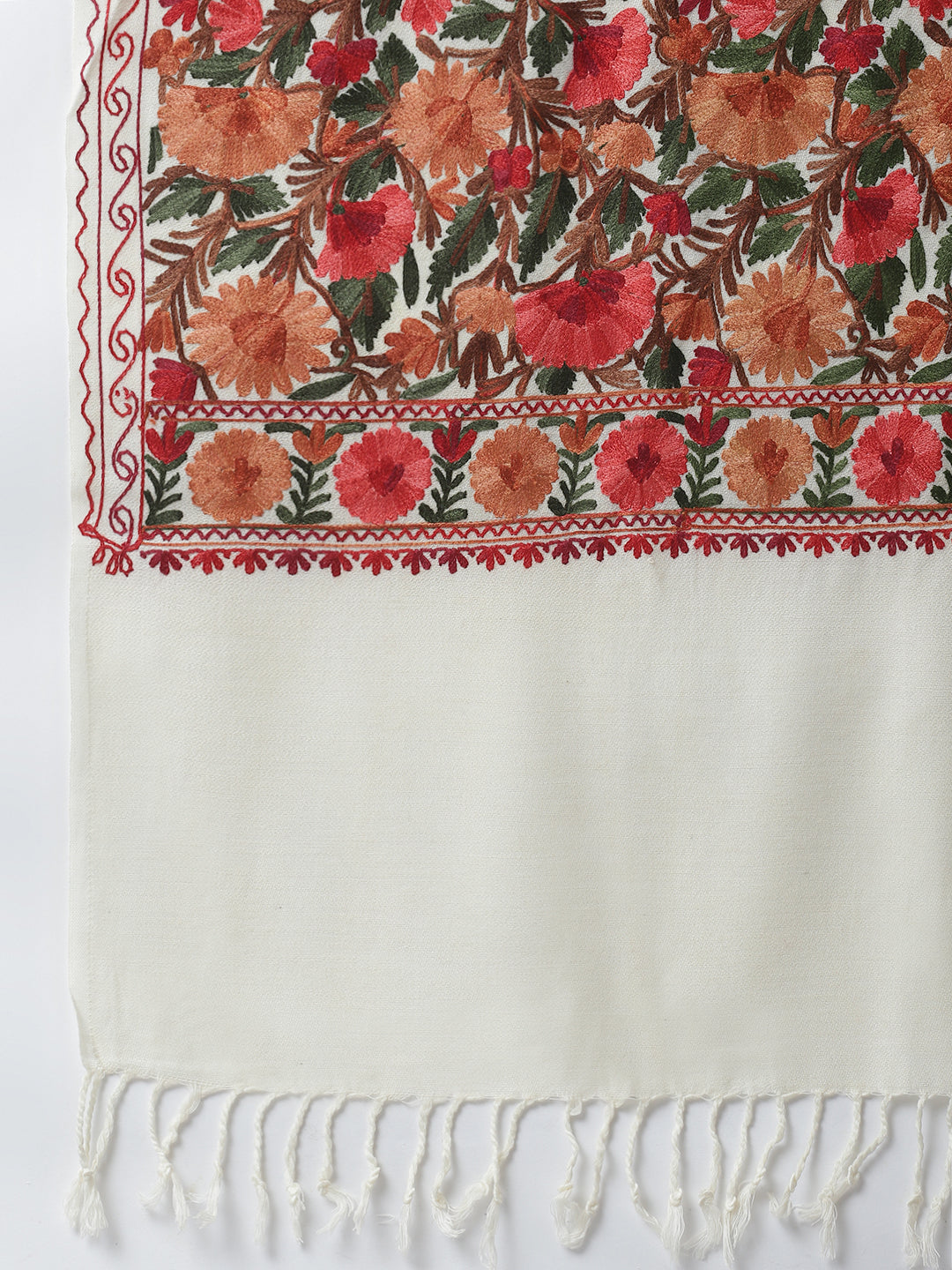 Kashmiri Aari Embroidery Woollen Stole | Off White