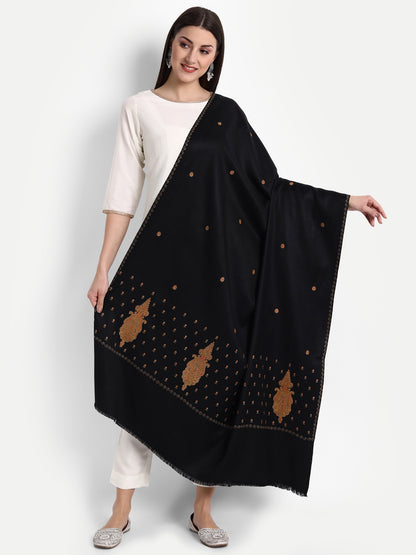 Fine Embroidery Paper Mache Kashmiri Wool Shawl | Black - Zamour