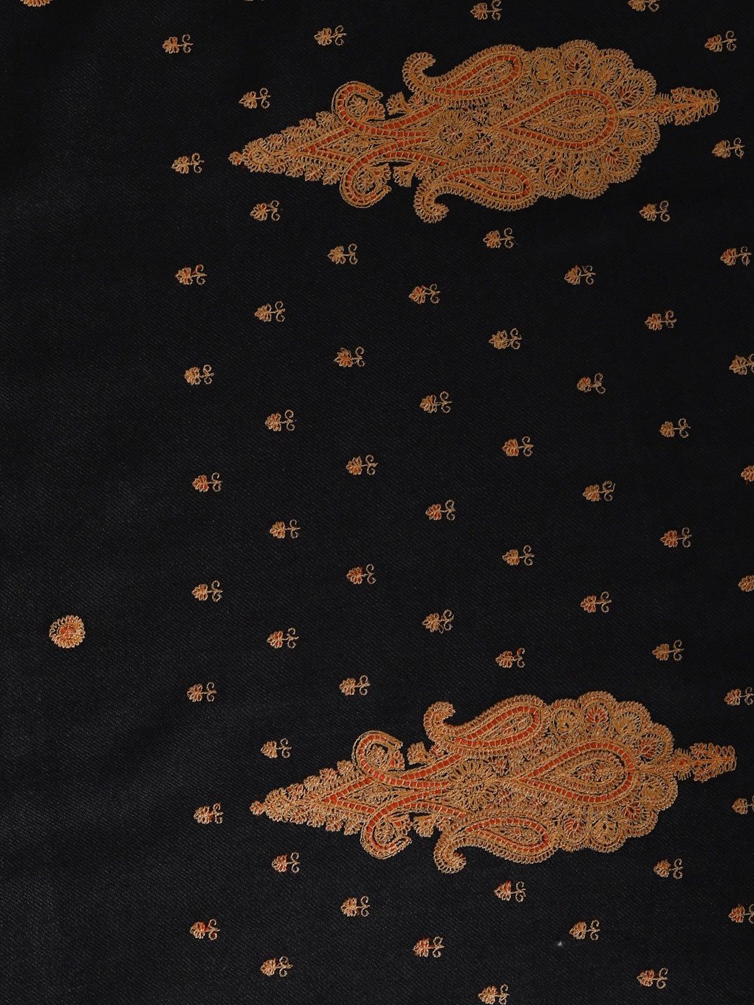 Fine Embroidery Paper Mache Kashmiri Wool Shawl | Black - Zamour