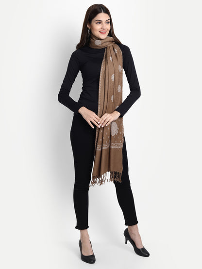 Fine Sozni Embroidery Kashmiri Wool Stole | Brown - Zamour